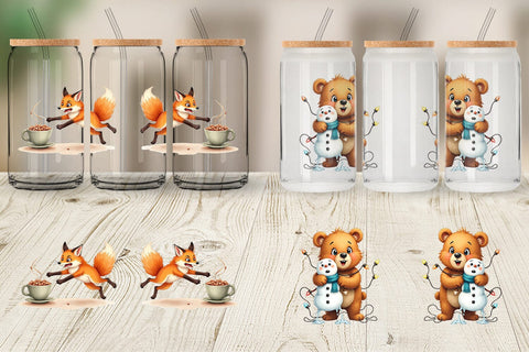 Glass Can Chaotic Christmas Animals Sublimation artnoy 