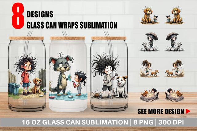 Glass Can Chaotic Girl Dog Sublimation artnoy 