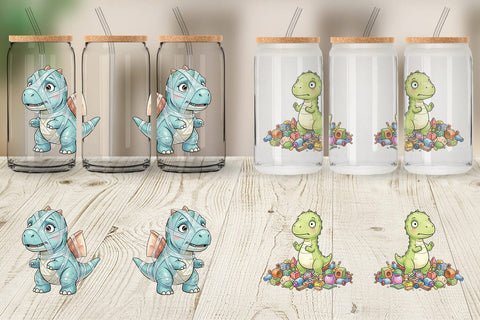 Glass Can Chaotic Messy Baby Dino Watercolor Sublimation artnoy 