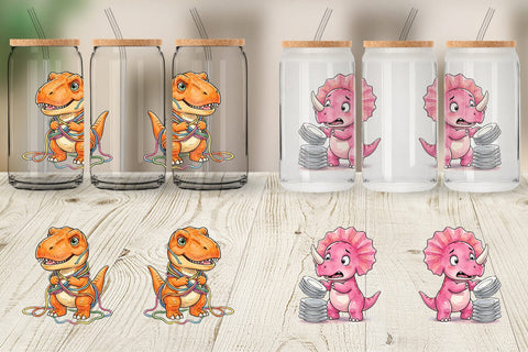Glass Can Chaotic Messy Baby Dino Watercolor Sublimation artnoy 