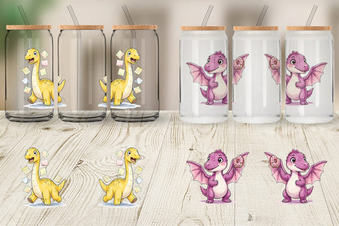 Glass Can Chaotic Messy Baby Dino Watercolor Sublimation artnoy 