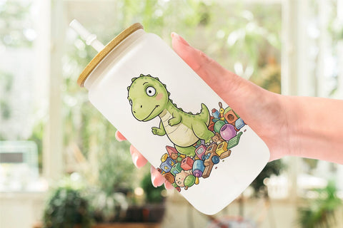 Glass Can Chaotic Messy Baby Dino Watercolor Sublimation artnoy 