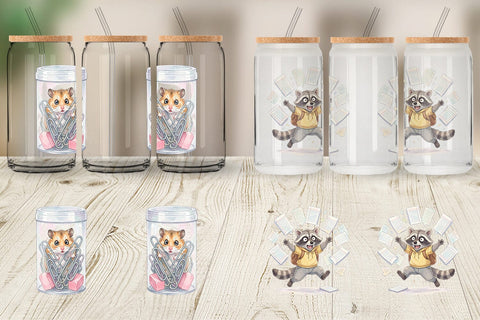 Glass Can Chaotic School Animal Watercolor Sublimation artnoy 