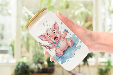 Glass Can Chaotic School Animal Watercolor Sublimation artnoy 