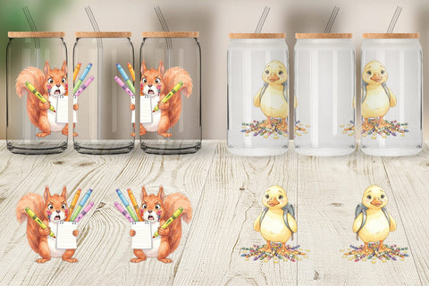 Glass Can Chaotic School Animal Watercolor Sublimation artnoy 