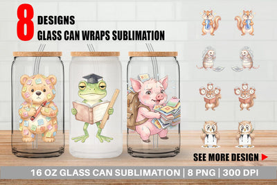 Glass Can Chaotic Study Animal Watercolor Sublimation artnoy 
