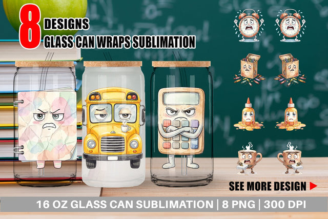 Glass Can Chaotic Teacher Supply Watercolor Sublimation artnoy 
