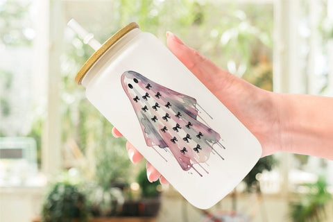 Glass Can Charming Coquette Ghost Watercolor Sublimation artnoy 