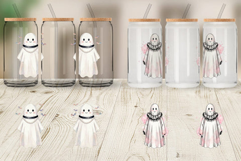 Glass Can Charming Coquette Ghost Watercolor Sublimation artnoy 