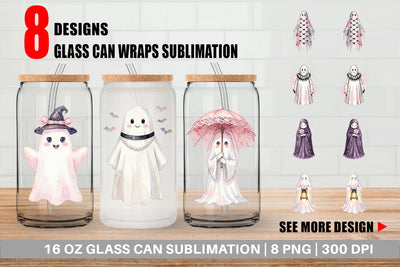 Glass Can Charming Coquette Ghost Watercolor Sublimation artnoy 
