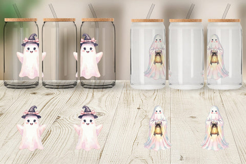 Glass Can Charming Coquette Ghost Watercolor Sublimation artnoy 