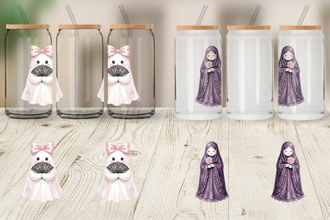 Glass Can Charming Coquette Ghost Watercolor Sublimation artnoy 