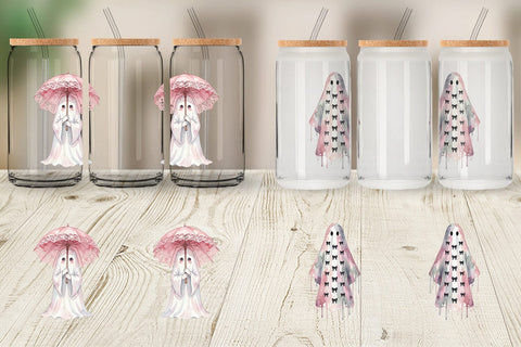 Glass Can Charming Coquette Ghost Watercolor Sublimation artnoy 