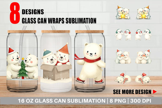 Glass Can Charming Polar Bears Sublimation artnoy 