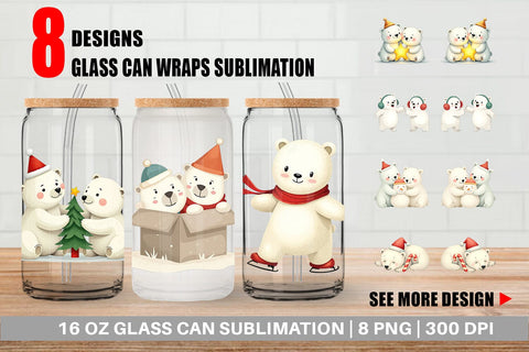 Glass Can Charming Polar Bears Sublimation artnoy 