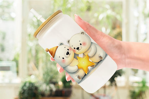 Glass Can Charming Polar Bears Sublimation artnoy 