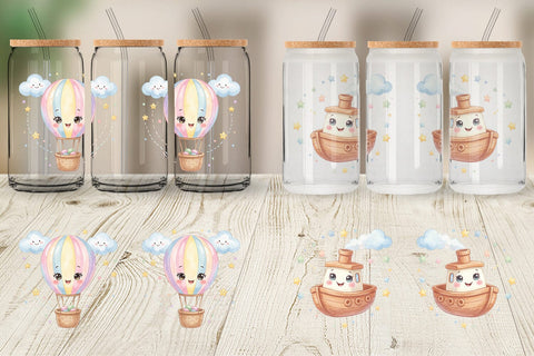 Glass Can Cheerful Nursery Vehicle Watercolor Sublimation artnoy 