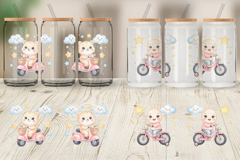 Glass Can Cheerful Nursery Vehicle Watercolor Sublimation artnoy 