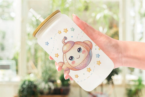 Glass Can Cheerful Nursery Vehicle Watercolor Sublimation artnoy 