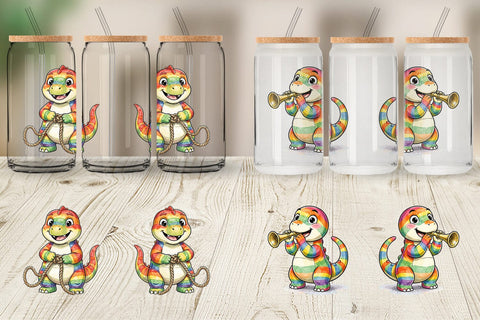 Glass Can Cheerful Retro Scout Dino Watercolor Sublimation artnoy 