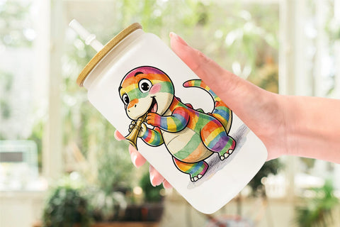 Glass Can Cheerful Retro Scout Dino Watercolor Sublimation artnoy 