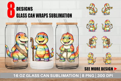 Glass Can Cheerful Retro Scout Dino Watercolor Sublimation artnoy 
