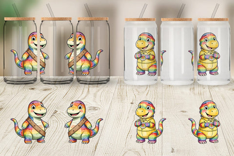 Glass Can Cheerful Retro Scout Dino Watercolor Sublimation artnoy 