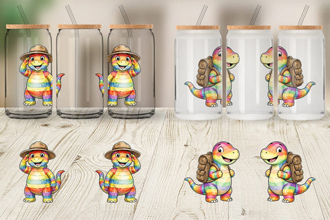 Glass Can Cheerful Retro Scout Dino Watercolor Sublimation artnoy 