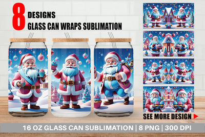 Glass Can Cheerful Santa Claus Sublimation artnoy 