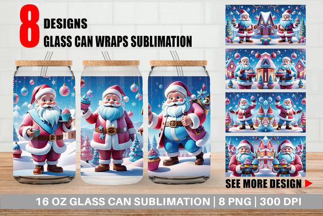 Glass Can Cheerful Santa Claus Sublimation artnoy 