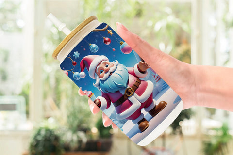 Glass Can Cheerful Santa Claus Sublimation artnoy 