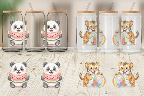 Glass Can Cheerful Summer Animals Watercolor Sublimation artnoy 