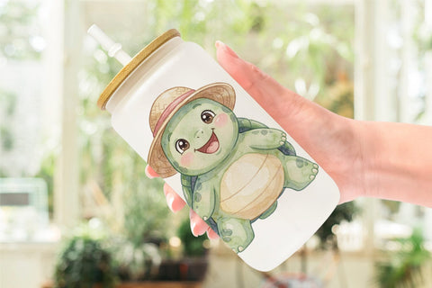 Glass Can Cheerful Summer Animals Watercolor Sublimation artnoy 