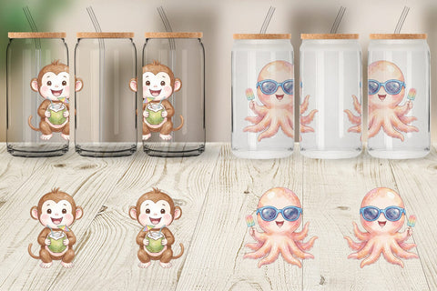 Glass Can Cheerful Summer Animals Watercolor Sublimation artnoy 
