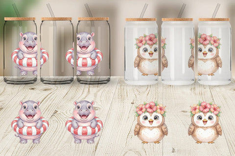 Glass Can Cheerful Summer Animals Watercolor Sublimation artnoy 