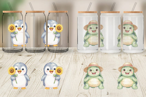 Glass Can Cheerful Summer Animals Watercolor Sublimation artnoy 