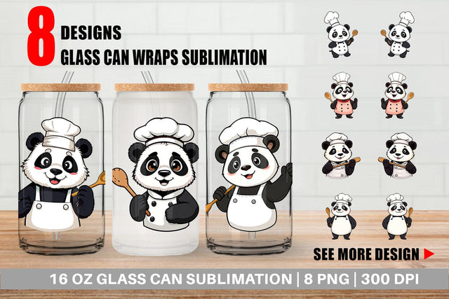 Glass Can Chef Panda Sublimation artnoy 