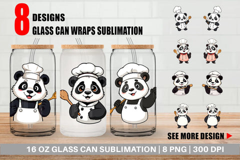 Glass Can Chef Panda Sublimation artnoy 