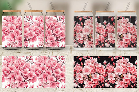 Glass Can Cherry Blossom Pattern Sublimation artnoy 