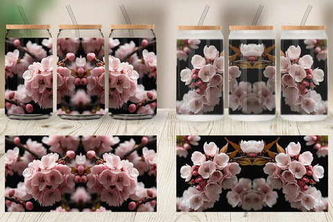 Glass Can Cherry Blossom Sublimation artnoy 