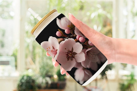 Glass Can Cherry Blossom Sublimation artnoy 