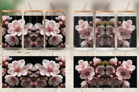 Glass Can Cherry Blossom Sublimation artnoy 