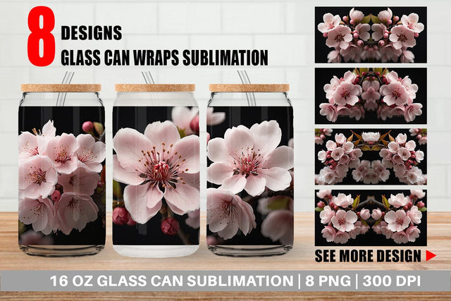 Glass Can Cherry Blossom Sublimation artnoy 