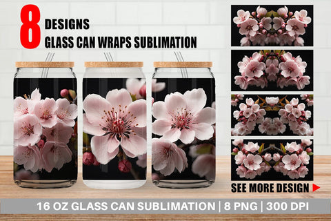 Glass Can Cherry Blossom Sublimation artnoy 