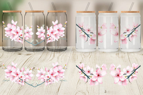 Glass Can Cherry blossoms Sublimation artnoy 