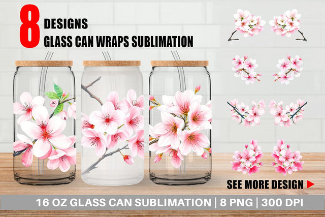 Glass Can Cherry blossoms Sublimation artnoy 