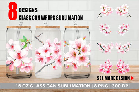 Glass Can Cherry blossoms Sublimation artnoy 