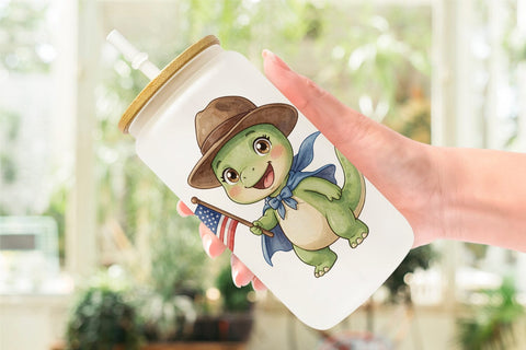 Glass Can Chibi Founding Father Dino Watercolor Sublimation artnoy 
