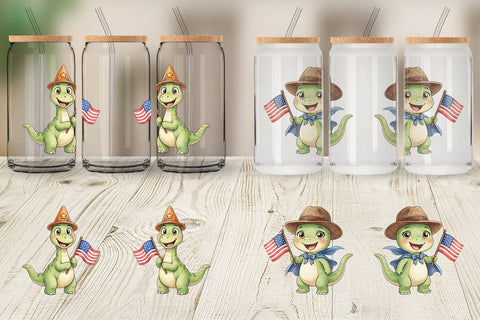Glass Can Chibi Founding Father Dino Watercolor Sublimation artnoy 