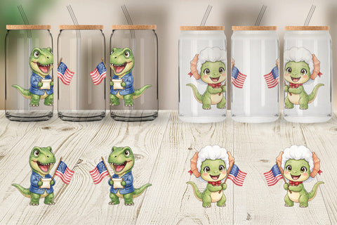 Glass Can Chibi Founding Father Dino Watercolor Sublimation artnoy 